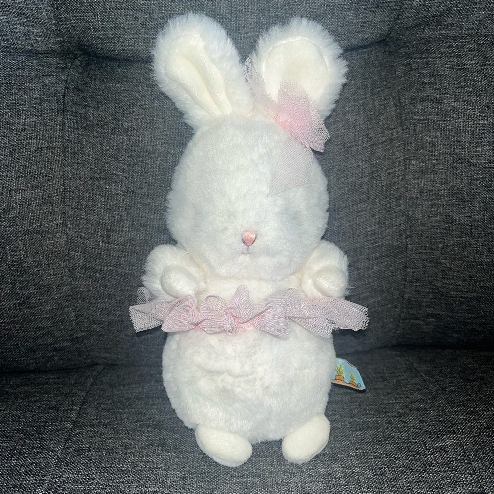 bunnies by the bay: white fluffy bunny with tutu and flower